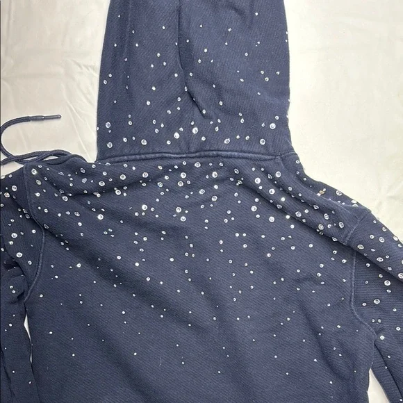 Off-White Dark Blue Men's Hoodie with Silver Accents - Picture 6 of 8